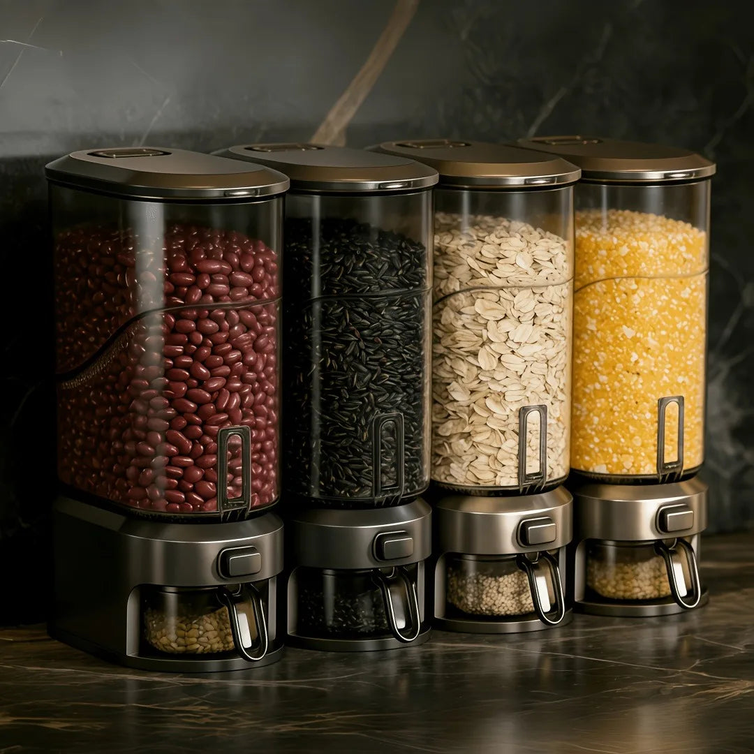 Black Transparent Rice Bucket with Measuring Cup