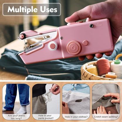 Portable Handheld Sewing Machine | With Red Wooden Sewing Box & 143Pcs Sewing Kit, Power Adapter & Heavy-Duty Scissors, Ideal for Beginners & Adults