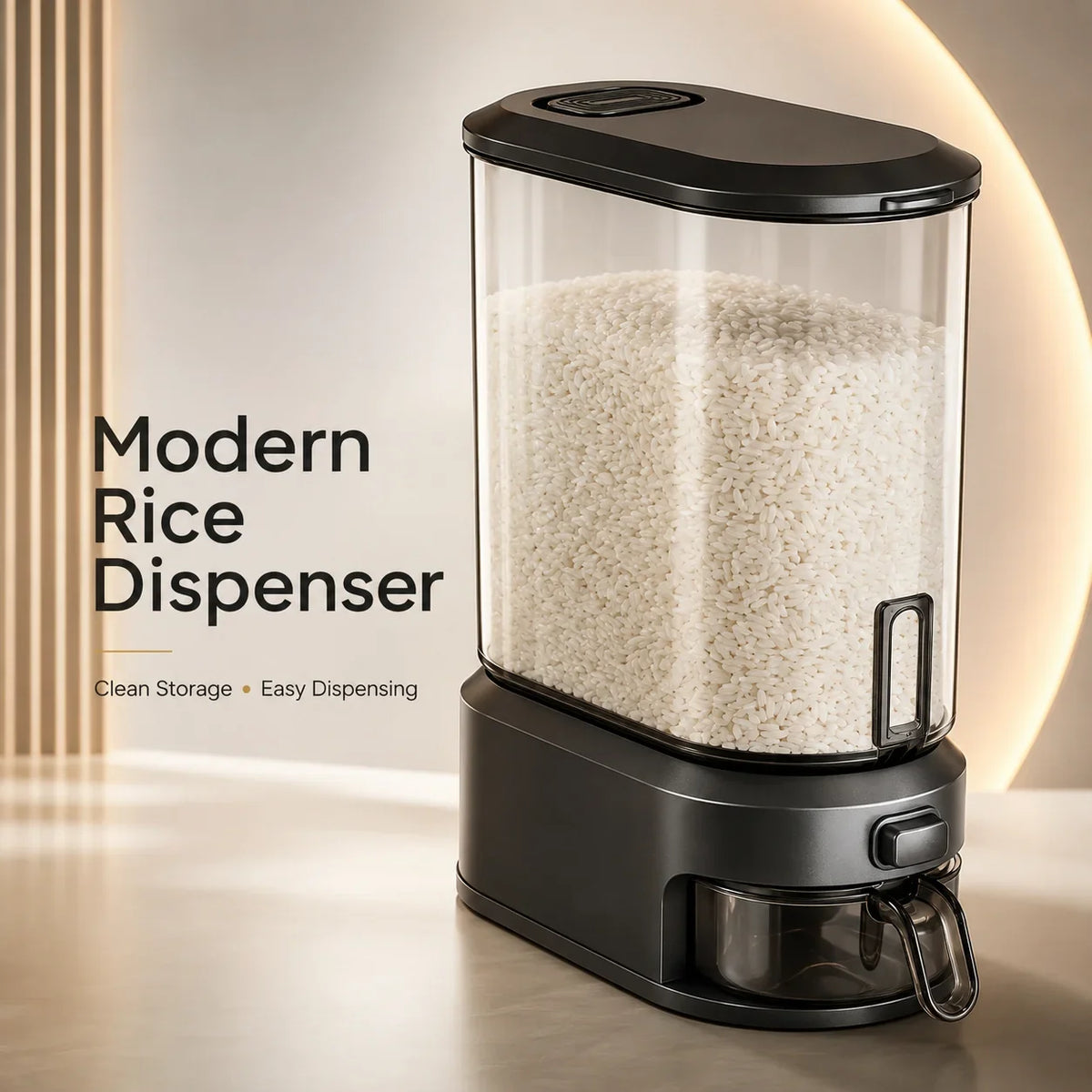 Black Transparent Rice Bucket with Measuring Cup